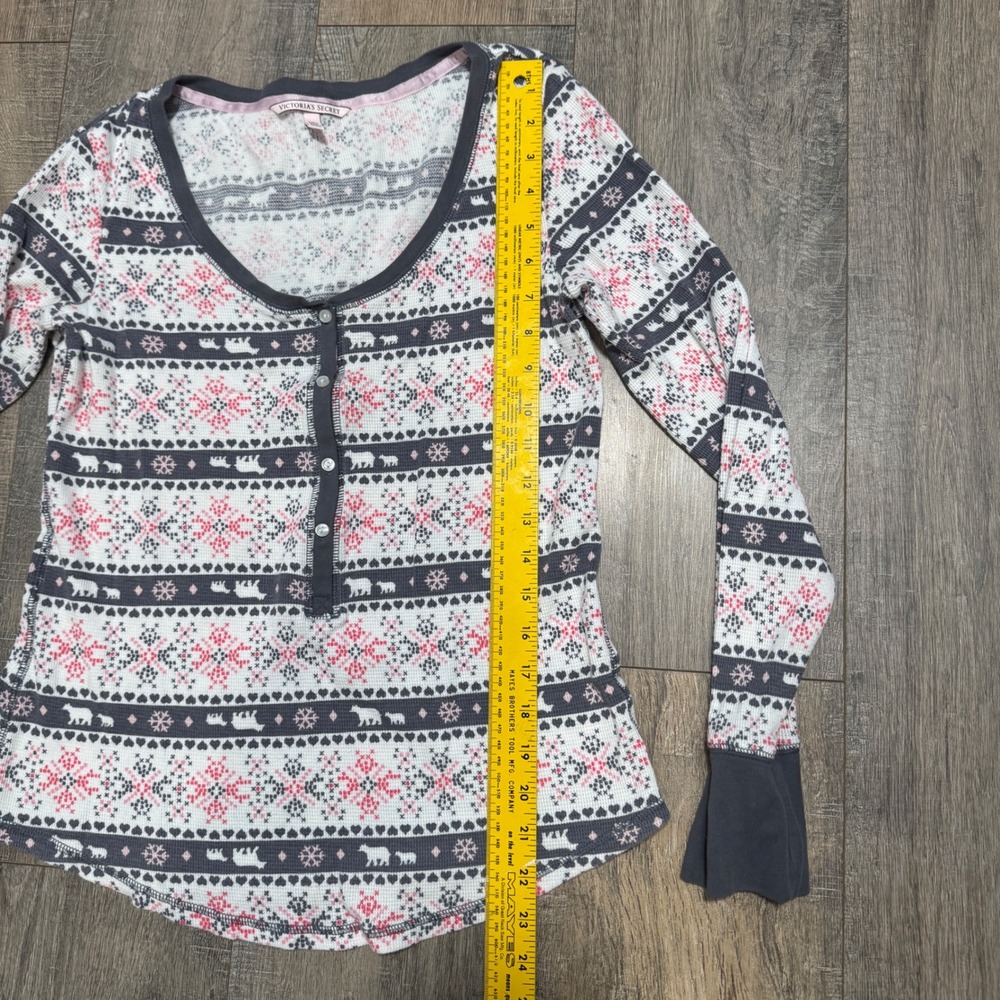 Victoria's Secret Pajama Set Thermal Fair Isle Polar Bear Snowflake Print Medium - Picture 5 of 8